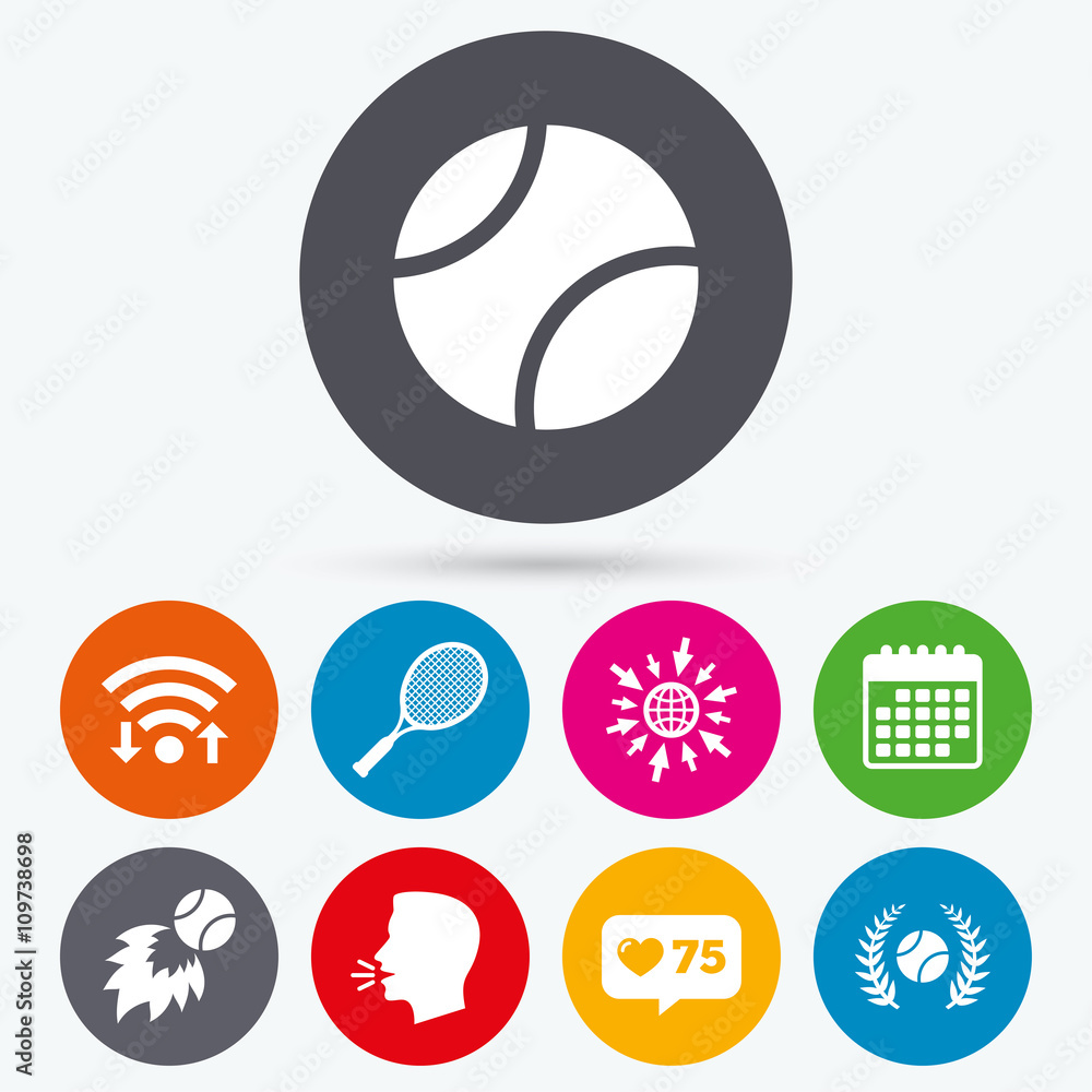 Tennis ball and racket icons. Laurel wreath. Tennis ball and racket icons. Laurel wreath.