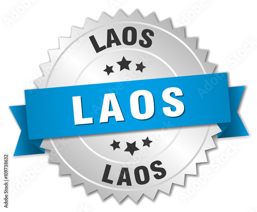 Laos round silver badge with blue ribbon