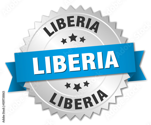 Liberia round silver badge with blue ribbon