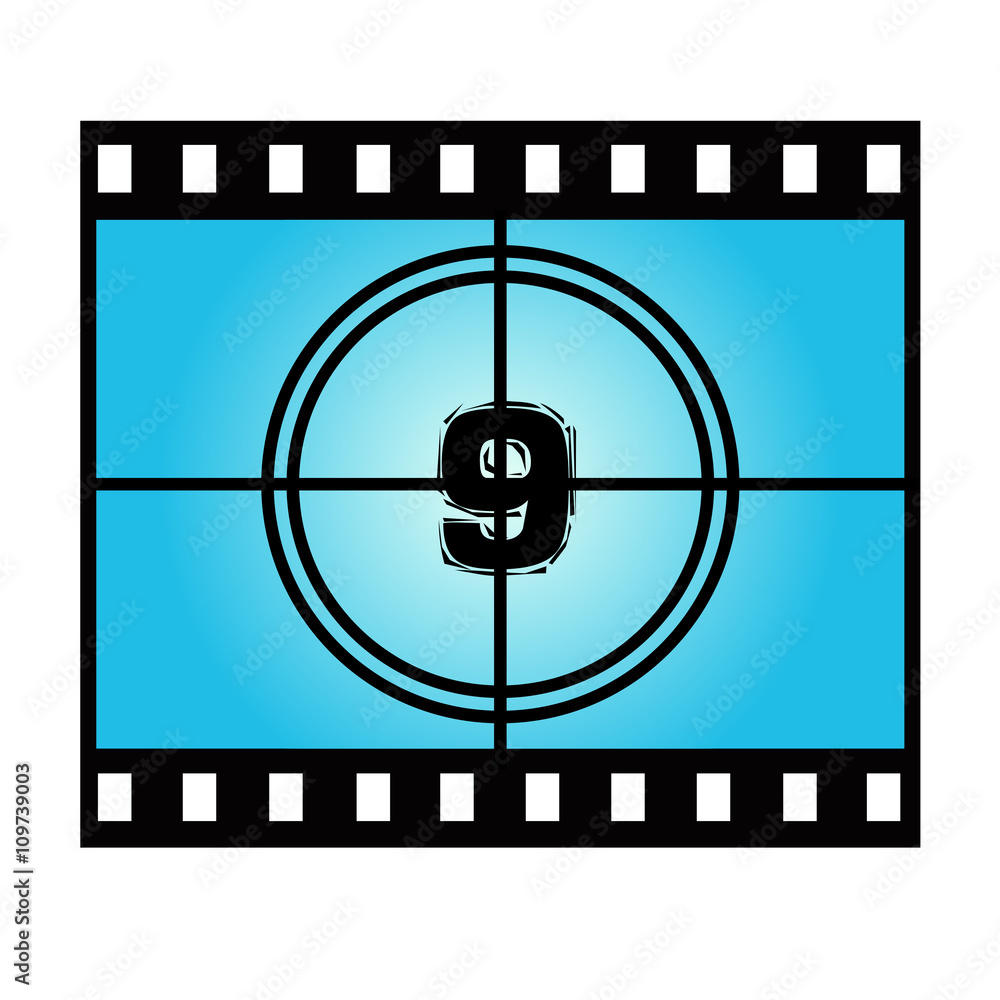 Film Screen Countdown Number Nine. Vector Movie Illustration Film Screen Countdown Number Nine. Vector Movie Illustration
