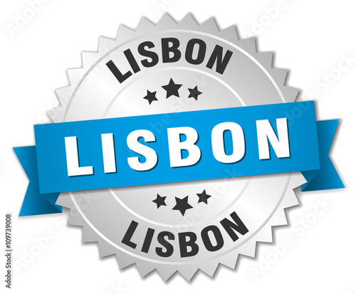 Lisbon round silver badge with blue ribbon
