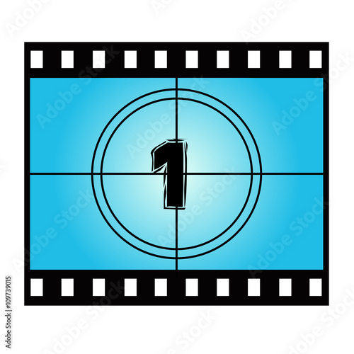 Film Screen Countdown Number One. Vector Movie Illustration