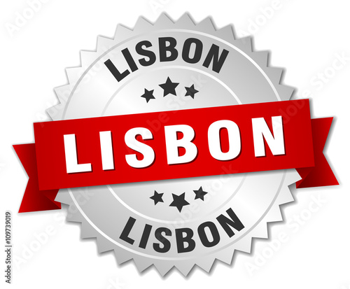 Lisbon round silver badge with red ribbon