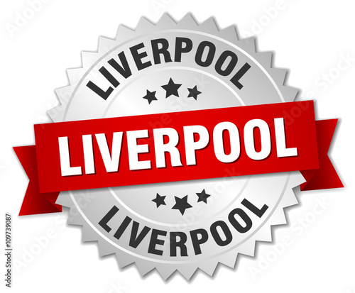 Liverpool  round silver badge with red ribbon