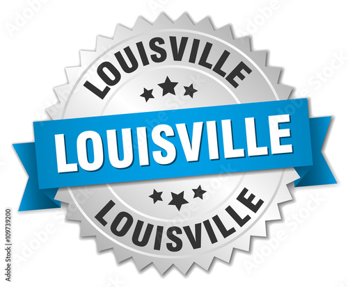 Louisville round silver badge with blue ribbon