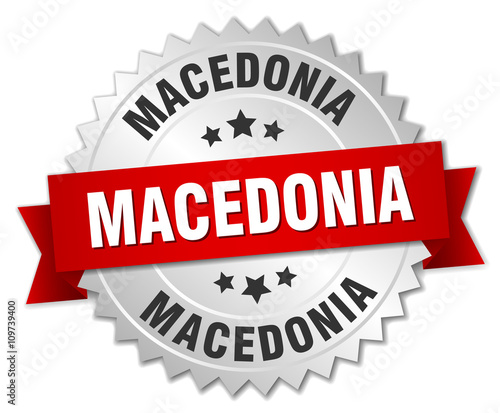 Macedonia  round silver badge with red ribbon