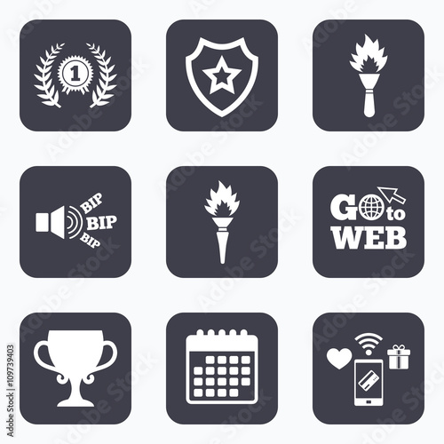 First place award cup icons. Prize for winner.