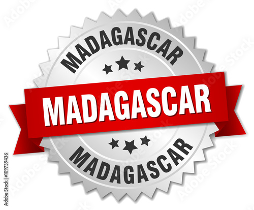 Madagascar  round silver badge with red ribbon