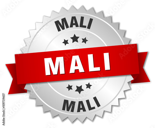 Mali  round silver badge with red ribbon