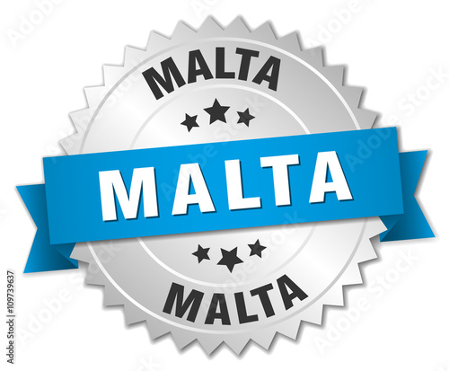 Malta round silver badge with blue ribbon