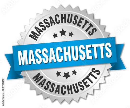 Massachusetts round silver badge with blue ribbon