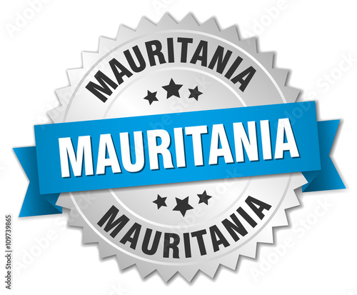 Mauritania round silver badge with blue ribbon