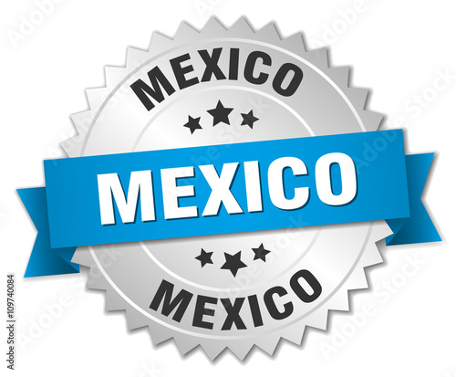 Mexico round silver badge with blue ribbon
