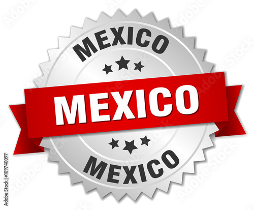Mexico round silver badge with red ribbon