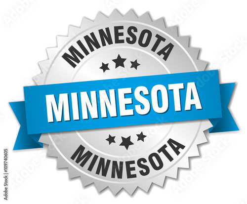 Minnesota round silver badge with blue ribbon