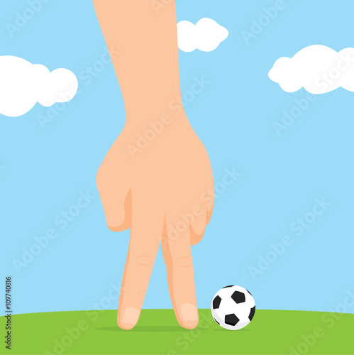 Human hand playing imaginary miniature soccer