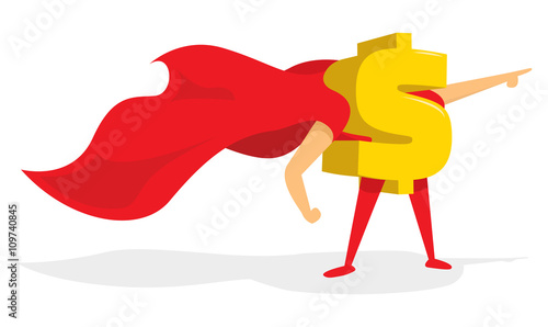 Money dollar sign super hero with cape