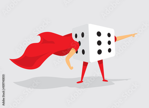 Super hero dice with cape saves the day