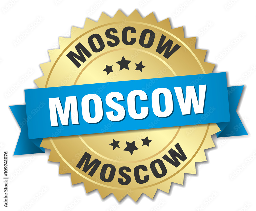 Moscow round golden badge with blue ribbon