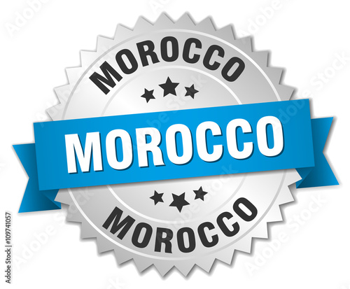Morocco round silver badge with blue ribbon