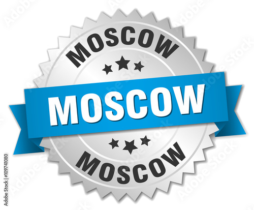 Moscow round silver badge with blue ribbon