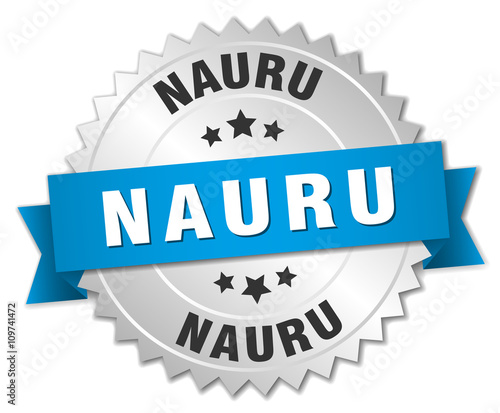Nauru round silver badge with blue ribbon