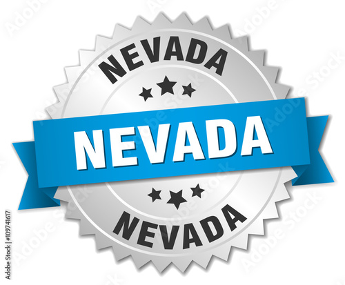 Nevada round silver badge with blue ribbon