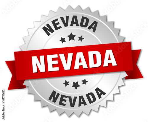 Nevada  round silver badge with red ribbon
