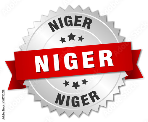 Niger round silver badge with red ribbon