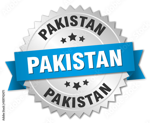 Pakistan round silver badge with blue ribbon