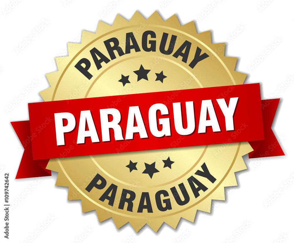 Paraguay round golden badge with red ribbon Paraguay round golden badge with red ribbon