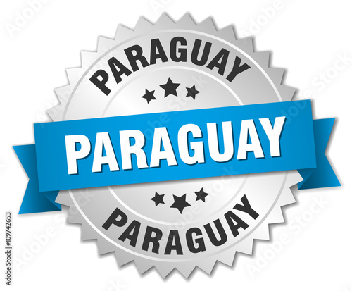 Paraguay round silver badge with blue ribbon
