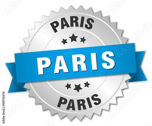 Paris round silver badge with blue ribbon