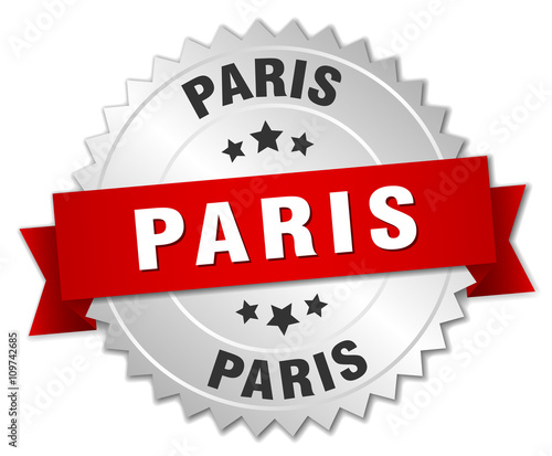 Paris  round silver badge with red ribbon