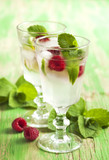 Raspberry lemonade with lime and mint