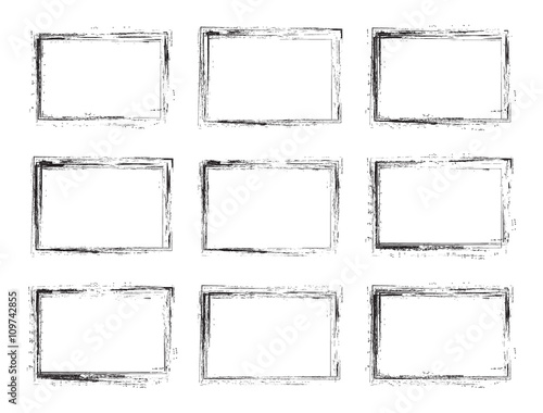 Grunge frames set, black isolated on white background, vector illustration.