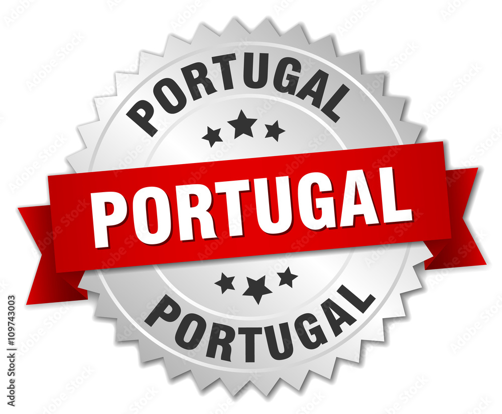 Portugal round silver badge with red ribbon Portugal round silver badge with red ribbon