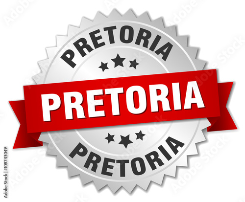 Pretoria  round silver badge with red ribbon