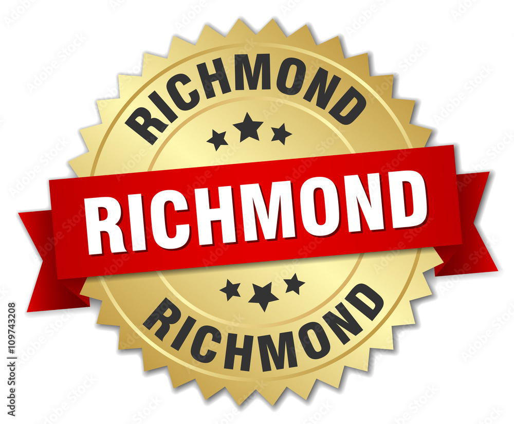 Richmond round golden badge with red ribbon Richmond round golden badge with red ribbon