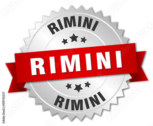 Rimini round silver badge with red ribbon