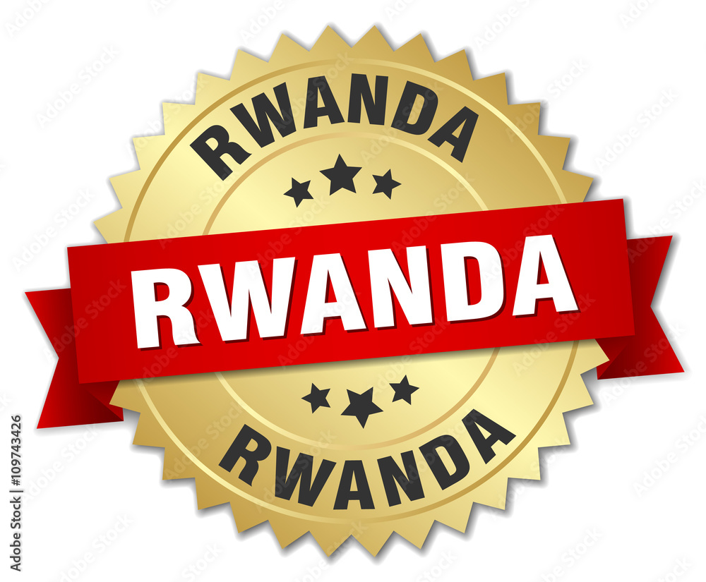 Rwanda round golden badge with red ribbon Rwanda round golden badge with red ribbon