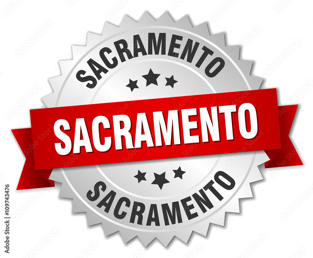 Sacramento round silver badge with red ribbon Sacramento round silver badge with red ribbon