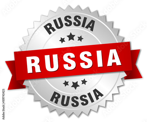 Russia  round silver badge with red ribbon