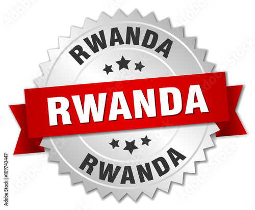 Rwanda round silver badge with red ribbon