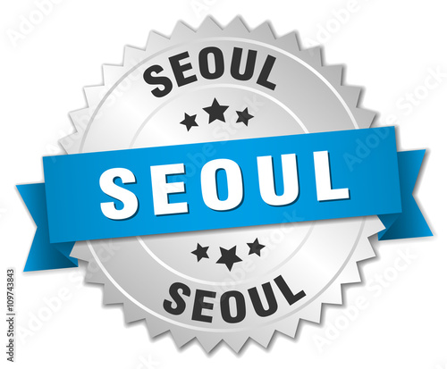 Seoul round silver badge with blue ribbon