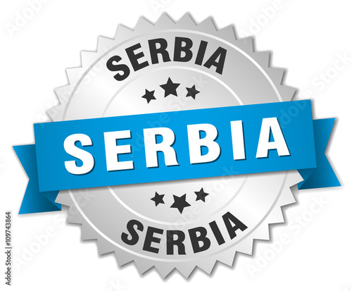 Serbia round silver badge with blue ribbon