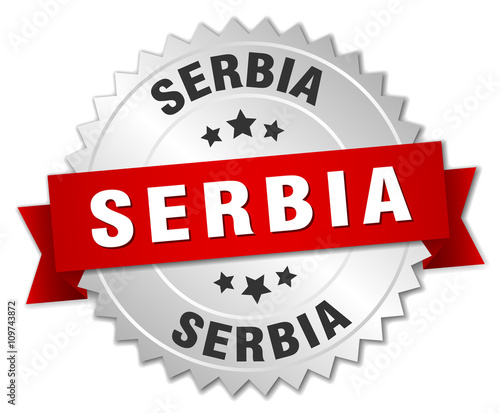 Serbia  round silver badge with red ribbon