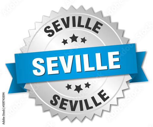 Seville round silver badge with blue ribbon