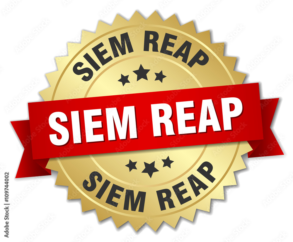Siem Reap round golden badge with red ribbon Siem Reap round golden badge with red ribbon
