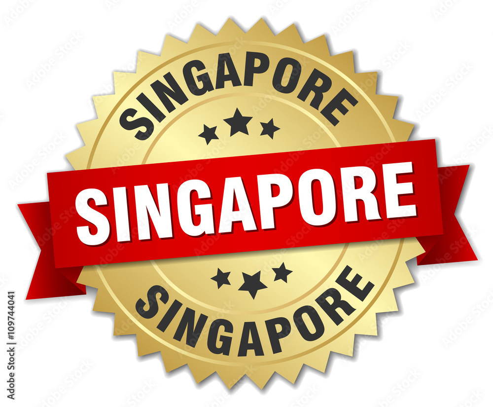 Singapore round golden badge with red ribbon Singapore round golden badge with red ribbon